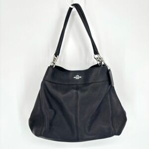 Coach Lexy Black Pebbled Leather Shoulder Bag Hobo Silver Hardware 2017